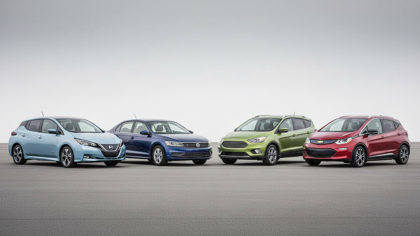 4 машины стоят в ряд